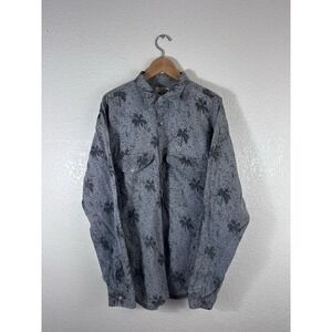 Vintage Photo Type Abstract Palm Tree Button Up Shirt Men's Large Gray